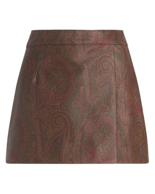 Etro Brown Paisley Print Mini Skirt