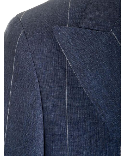 Al Duca D'aosta Blue Linen Double-breasted Jacket for men