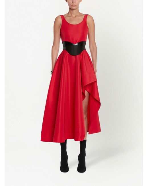Alexander McQueen Red Asymmetric Polyfaille Dress
