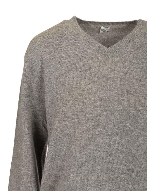 Totême  Gray Cashmere V-Necked Jumper