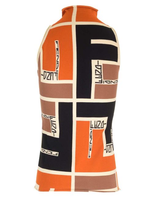 Fendi Orange Fitted Top With Ff Puzzle Motif