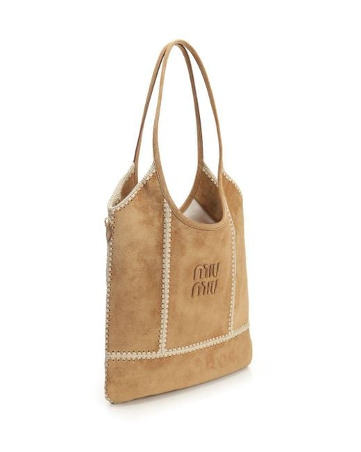 Miu Miu Natural "ivy" Bag In Suede