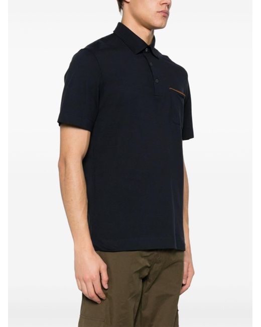 Zegna Black Chest-Pocket Cotton Polo Shirt for men