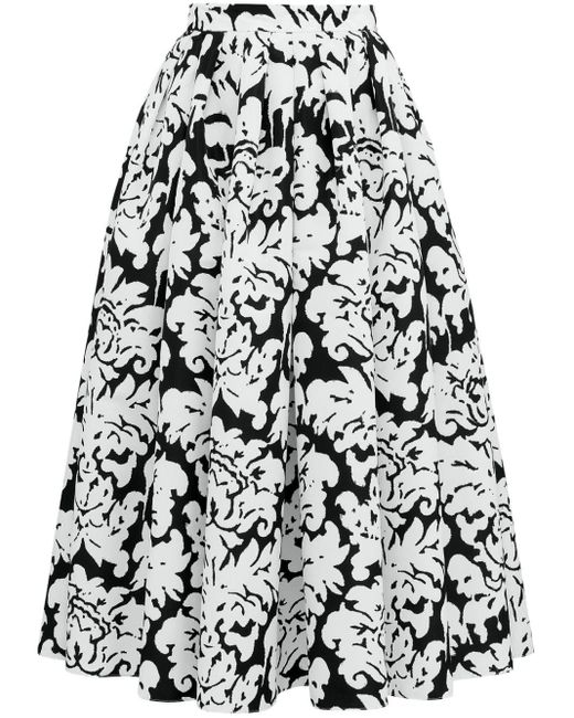 Alexander McQueen Black Damask-print Faille Midi Skirt