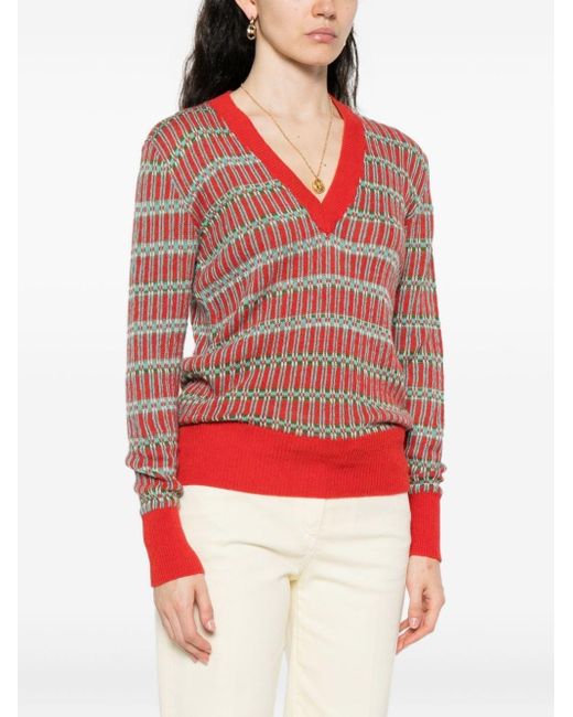 Etro Red Jacquard Wool-blend Sweater