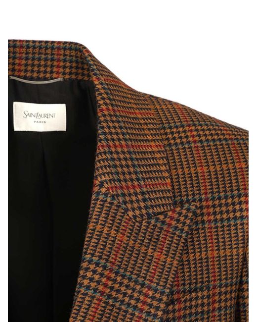 Saint Laurent Brown Prince Of Wales Wool Jacket for men