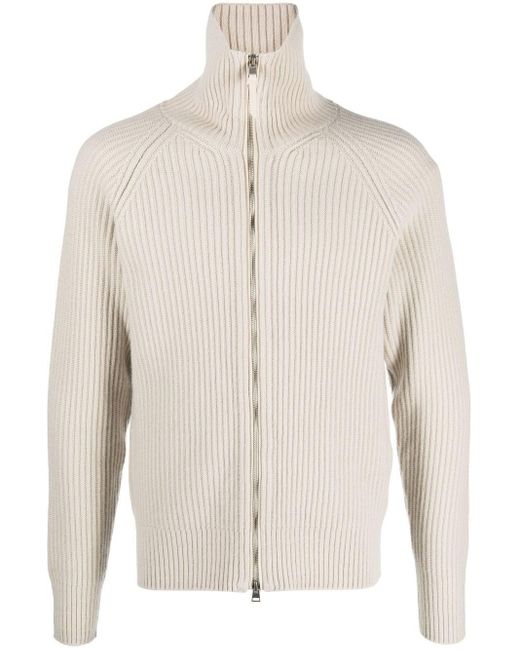 Tom Ford Ribbed-knit Wool-cashmere Cardigan in Natural for Men | Lyst