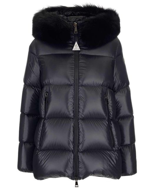 Moncler Black Serifur Fox Fur-trim Hood Quilted Down Jacket