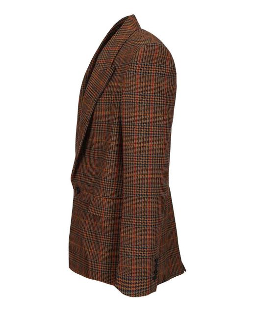 Saint Laurent Brown Prince Of Wales Wool Jacket for men