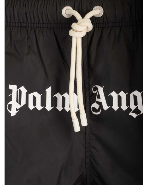 Palm Angels Black Logo-Print Swim Shorts for men