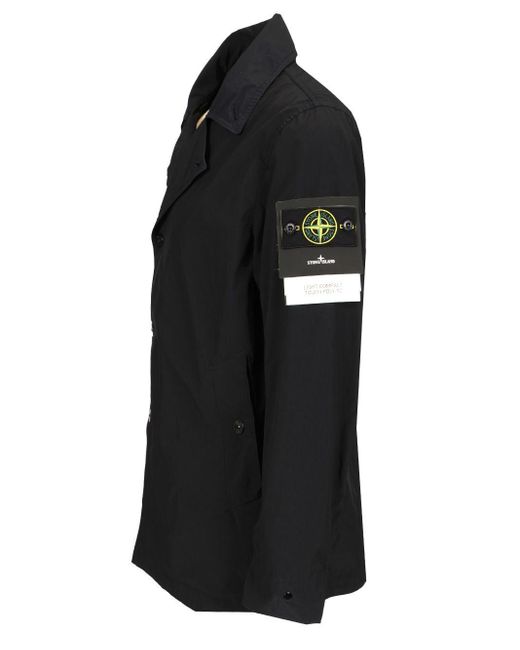 Stone Island Black Short Nylon Trench Coat for men