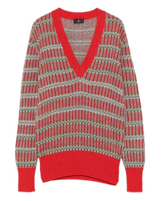 Etro Red Jacquard Wool-blend Sweater