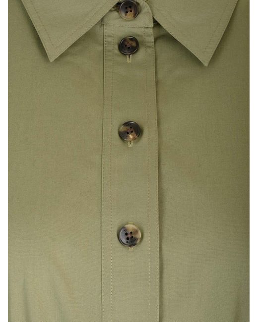 Tory Burch Green Pleated Poplin Shirtdress