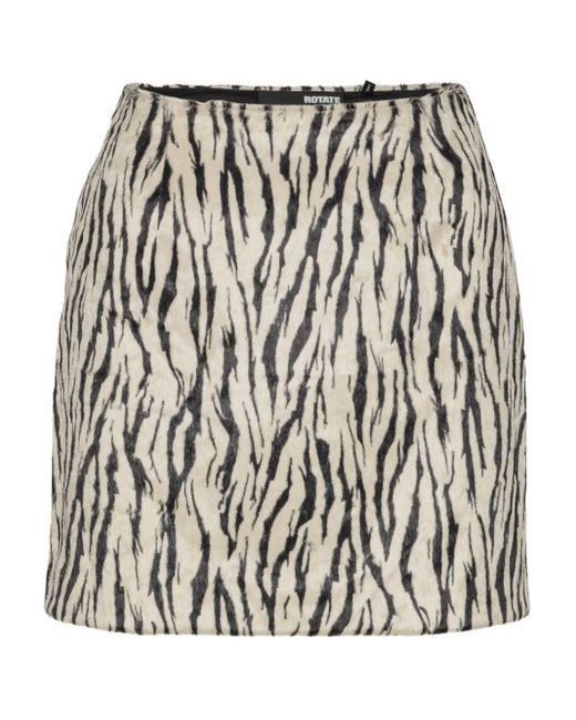 ROTATE BIRGER CHRISTENSEN White Printed Faux Fur Skirt