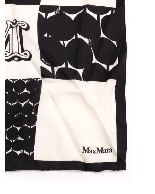Max Mara Black Scarf With Monogram Logo Print In Silk