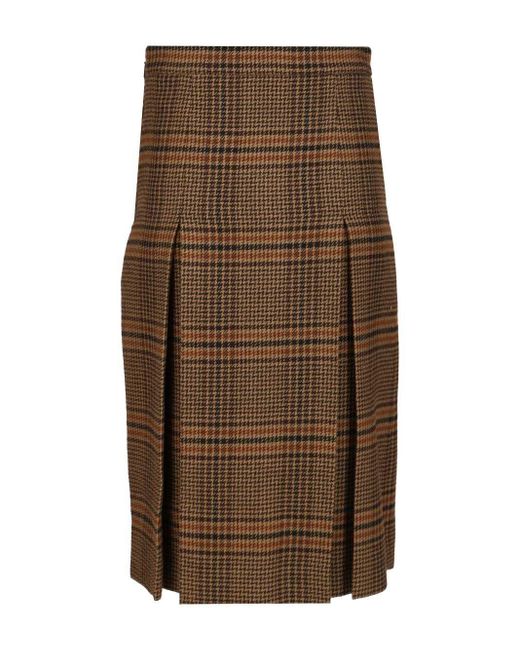 Saint Laurent Brown Prince Of Wales Midi Skirt