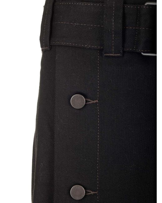 Lemaire Black Midi Skirt With Belt And Buttons