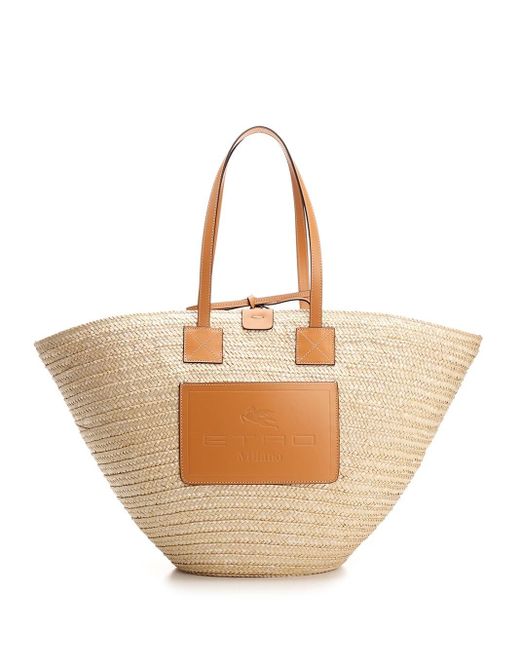 Etro Leather Raffia Tote Bag in Beige (Natural) Lyst