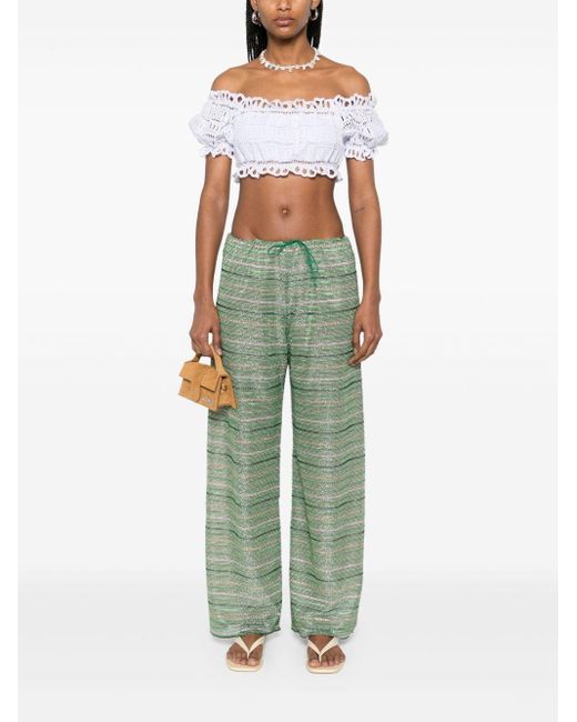 Oseree Green Shiny Stripes Trousers