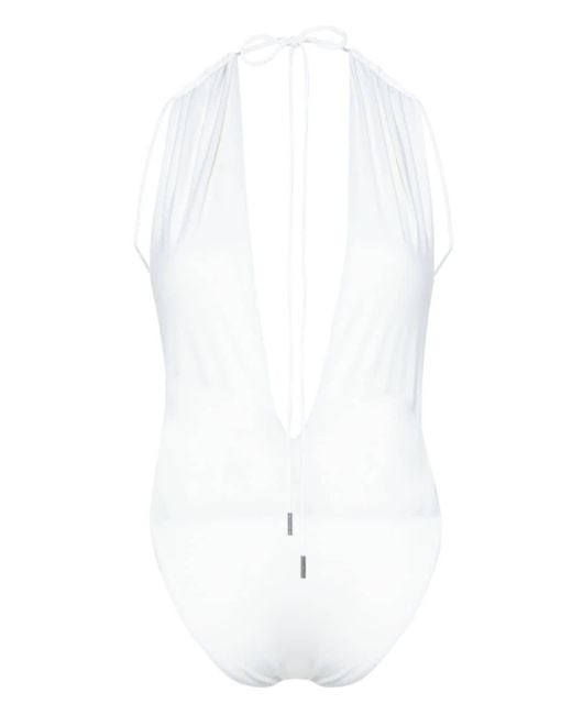 Saint Laurent White V-neck Backless One-piece
