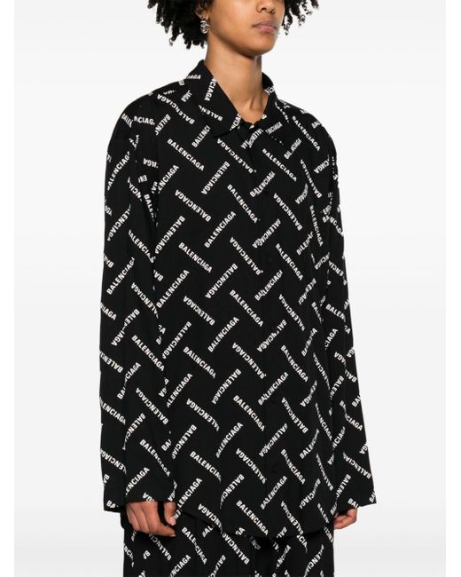 Balenciaga Black Logo-print Drop-shoulder Shirt