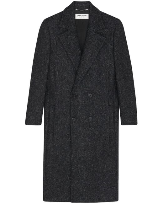 Saint Laurent Wool Long Dark Gray Coat in Black for Men | Lyst
