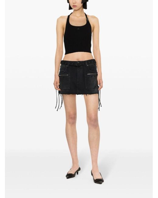 Courreges Black Ribbed Tank Top With Buckle