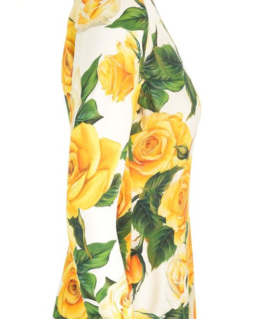 Dolce & Gabbana Metallic Roses Printed Midi Dress