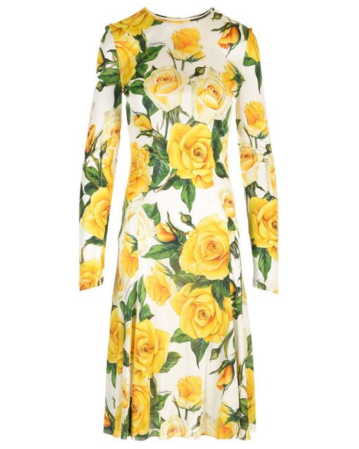 Dolce & Gabbana Yellow Viscose Jersey Midi Dress