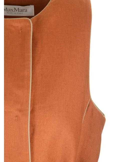 Max Mara Brown Long Linen Vest With Piping