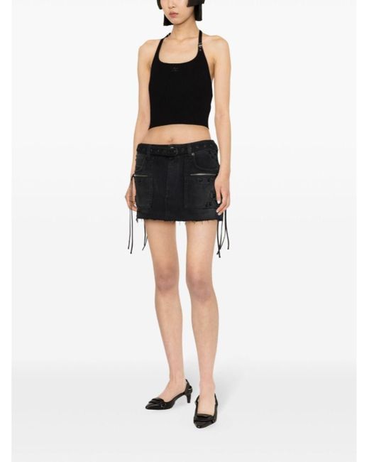 Courreges Black Ribbed Tank Top With Buckle