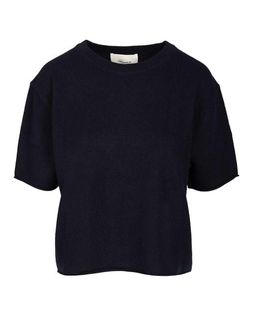 Lisa Yang Blue Short-sleeved Cashmere Top