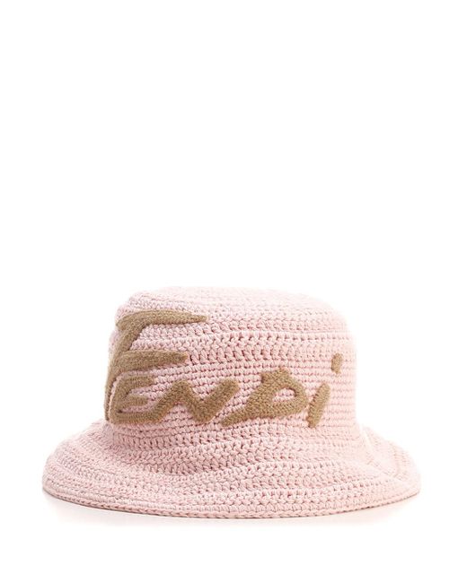 Fendi Cotton Crochet Bucket Hat in Pink | Lyst