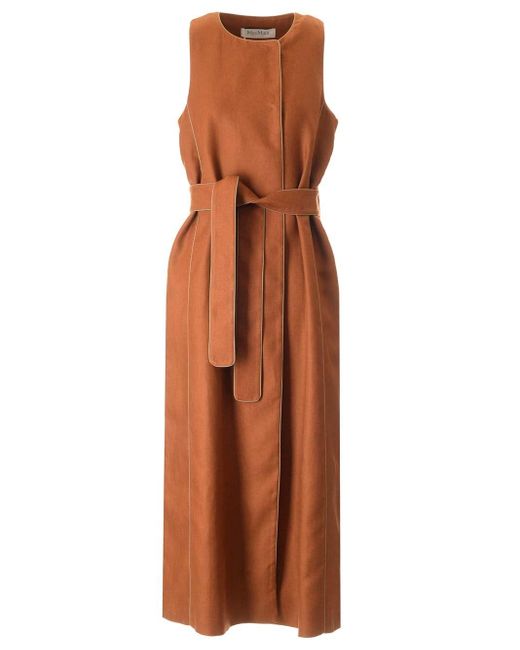 Max Mara Brown Long Linen Vest With Piping