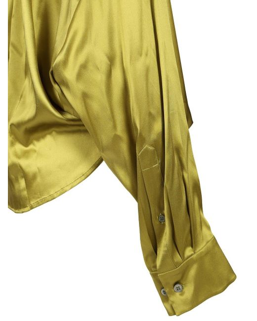Dries Van Noten Yellow Camiel Satin Draped Blouse