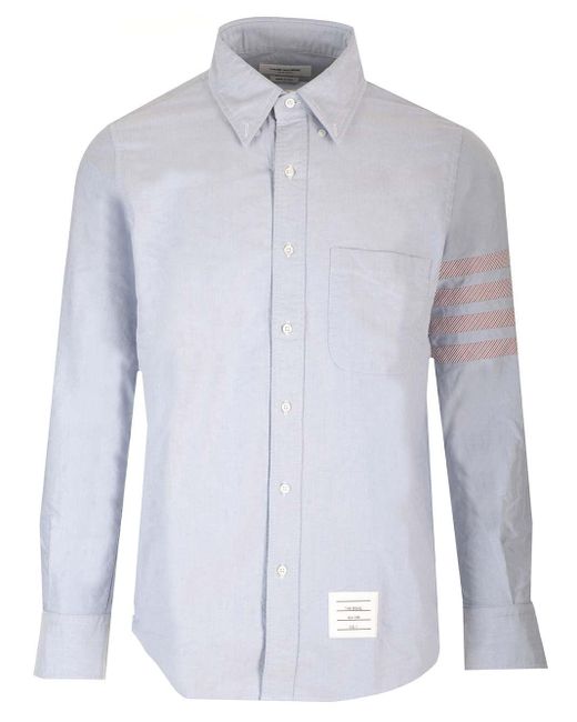 Thom Browne Blue Light Button-Down Shirt With 4 Bars for men