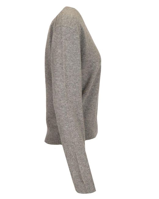 Totême  Gray Cashmere V-Necked Jumper