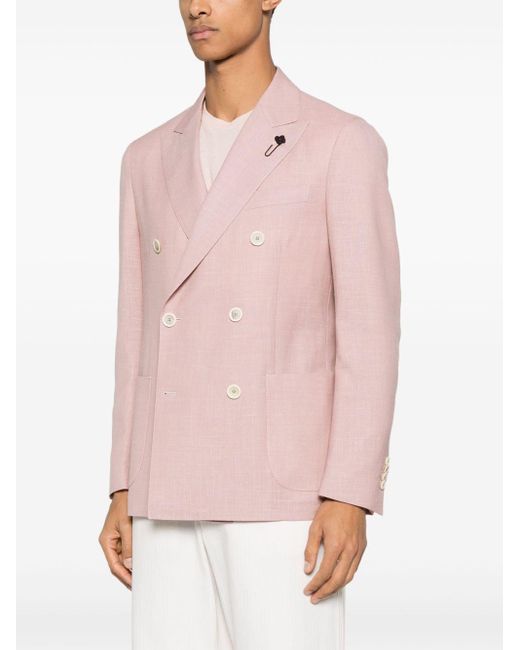 Lardini Pink Double-breasted Jacket In Wool, Silk And Linen for men