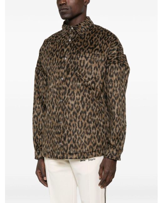 Palm Angels Brown Leopard Print Shirt Jacket for men