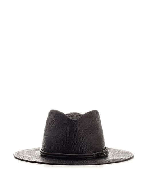 Brunello Cucinelli Black Straw Fedora Hat