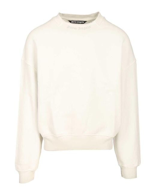 Palm Angels Women's White Curved Logo Sweatshirt