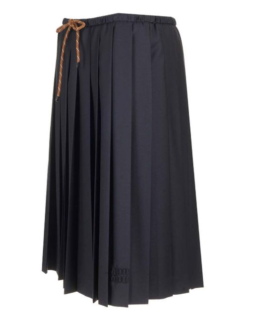 Miu Miu Pleated Batavia Skirt in Blue | Lyst