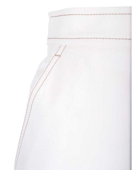 Max Mara White Stretch Cotton Midi Skirt