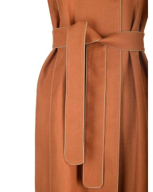 Max Mara Brown Long Linen Vest With Piping