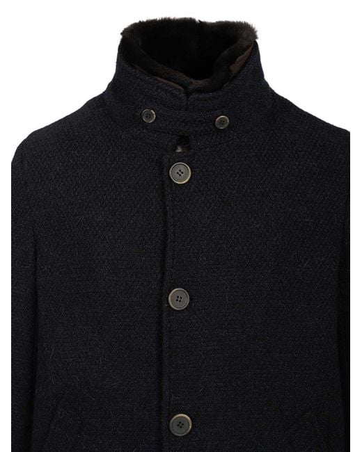 Al Duca D'aosta Blue Coat With Faux Fur for men