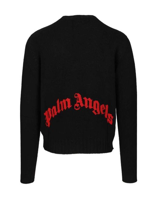 Palm Angels Black Curved Logo Sweater for men