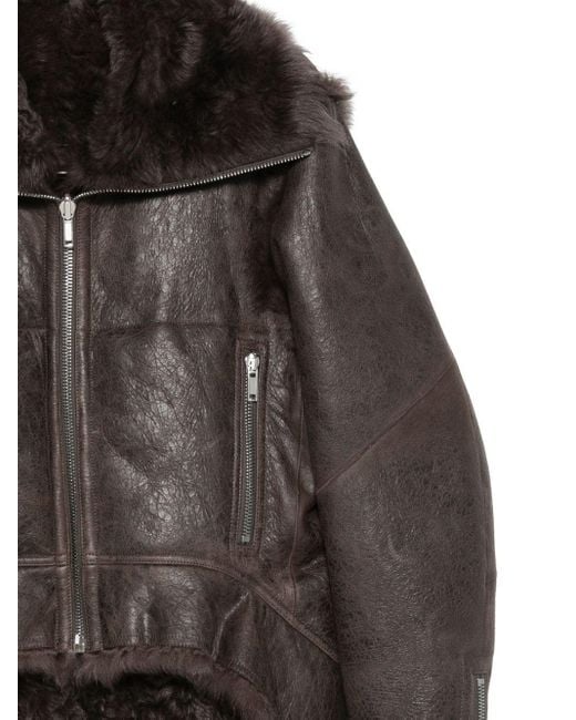 Rick Owens Black Shearling Zip-Front Jacket