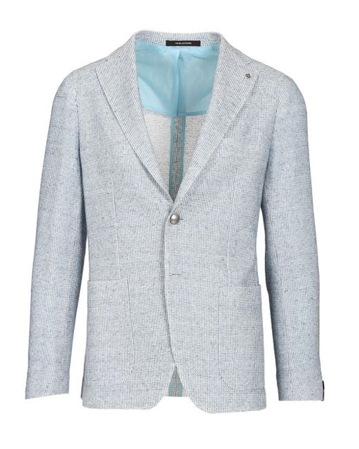 Tagliatore Men's Blue Cotton And Linen Jersey Blazer Jackets Light