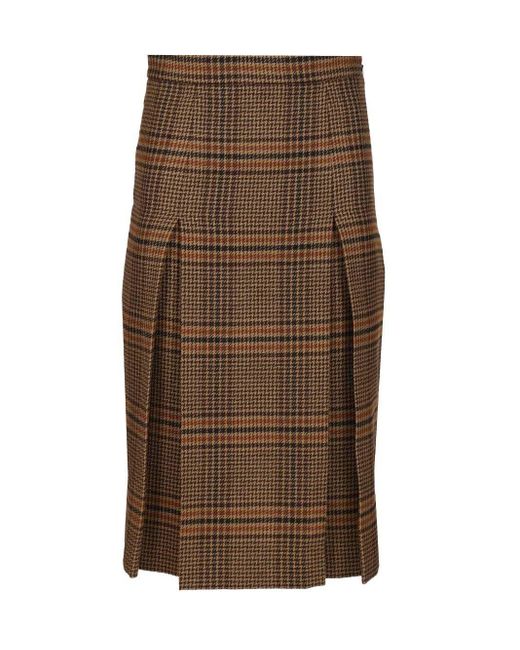 Saint Laurent Brown Prince Of Wales Midi Skirt