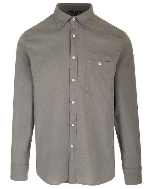 7 For All Mankind Gray Cotton-Linen Blend Shirt for men